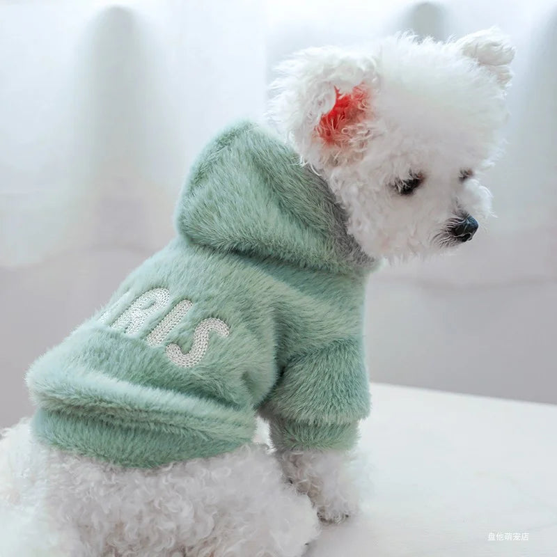 1PC Pet Apparel Cat Dog Autumn and Winter Thickened Warm Green Paris Letter Hat Coat Suitable for Small and Medium sized Dogs