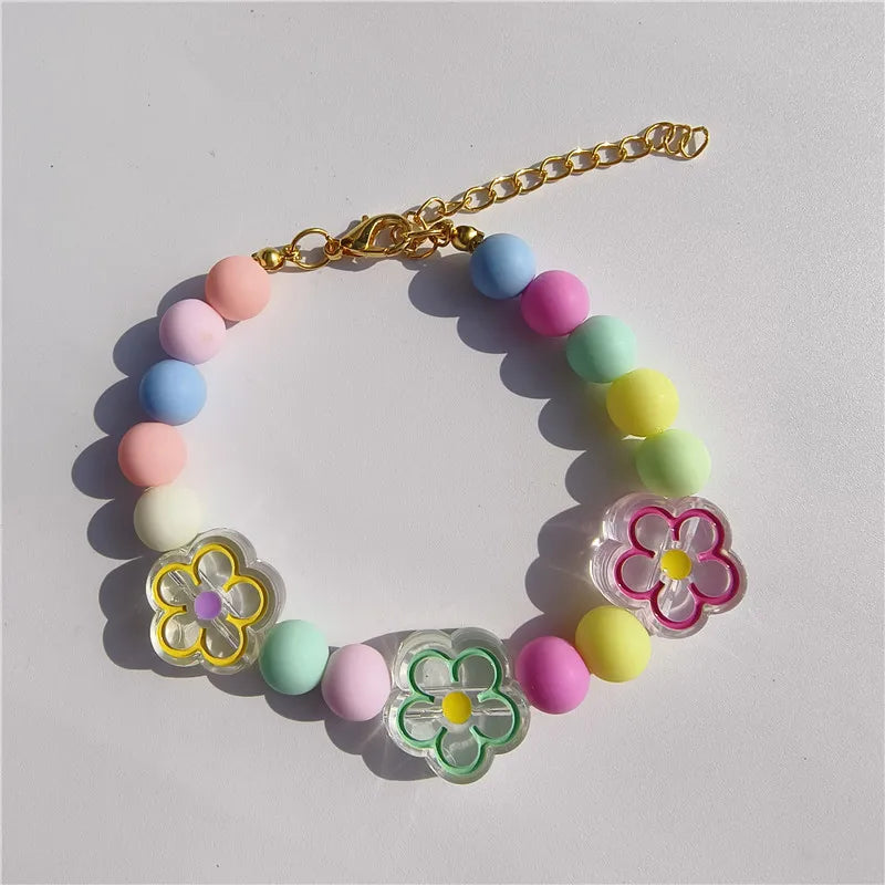 Colorful Pet Jewelry Cat Collar Cute Dog Necklace Pet Pearl Collar Flower Shape Dog Grooming Accessories