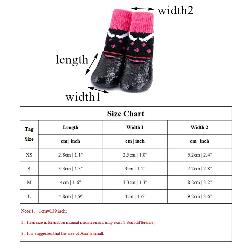 4pcs/set Waterproof Winter Dog Shoes Dog Rubber Cotton Socks Anti-slip Rain Snow Boots Thick Warm For Small Cats Outdoor Boots