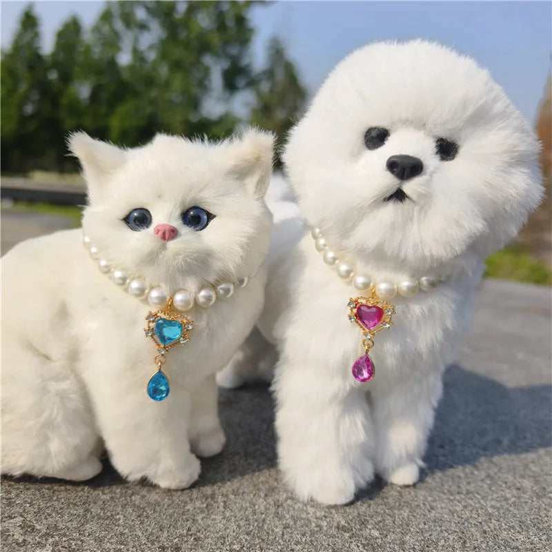 Fashion Pet Pearl Necklace Pet Collar Cat and Dog Jewelry Double Layered Diamond Products for Dog Gift Supplies Accessories