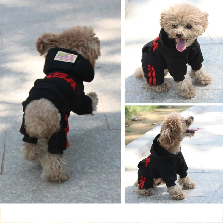 USA Winter Dog Clothes Fashion Pet Dog Coats Jumpsuit 100% Cotton Jacket Hoodies Sport Clothing For Small Dogs Apparel 25S2Q