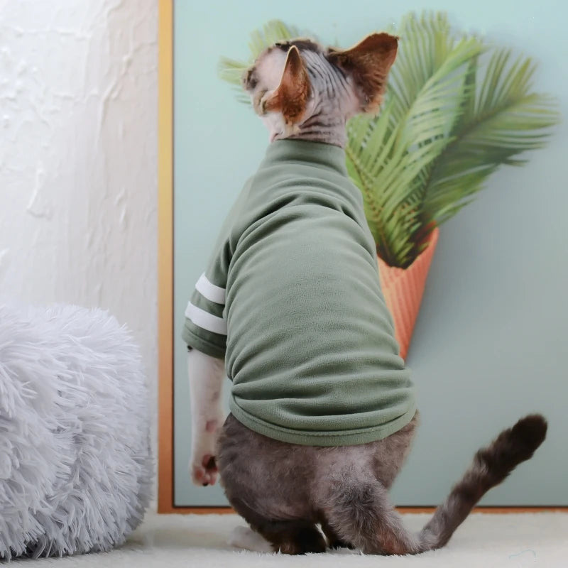 Spring Cat Clothes Green Pet Hoodies Soft Shirt Elastic Warm Kitten Jumpsuit Devon Rex Autumn Kitty Outfit