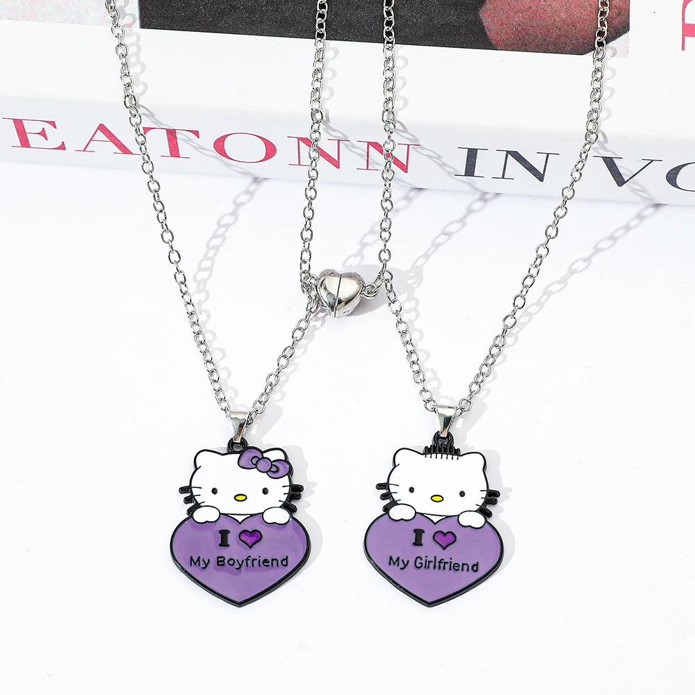 2pcs Hello Kitty Couple Pendant Necklace I Love My Boyfriend Girlfriend Necklace Kawaii Sanrio KT Cat Neck Chains