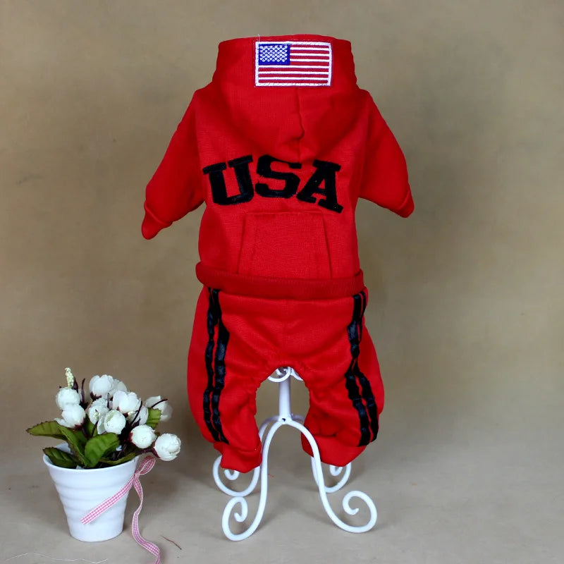 USA Winter Dog Clothes Fashion Pet Dog Coats Jumpsuit 100% Cotton Jacket Hoodies Sport Clothing For Small Dogs Apparel 25S2Q