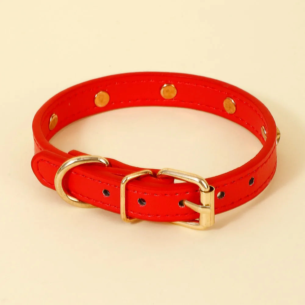 Designers Leather Cat Collar Gold Rivet Kitten Necklace for Cats Small Dog Puppy Accessories Pet Supplies Chihuahua 1.3 CM Width