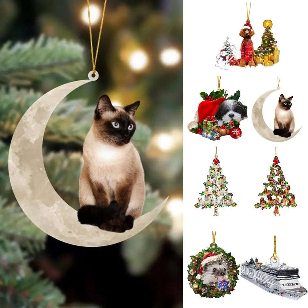 Acrylic Dog Pendant Christmas Tree Hanging Ornament Cat And Dog Xmas Car Decoration for Tree Mantel Decor