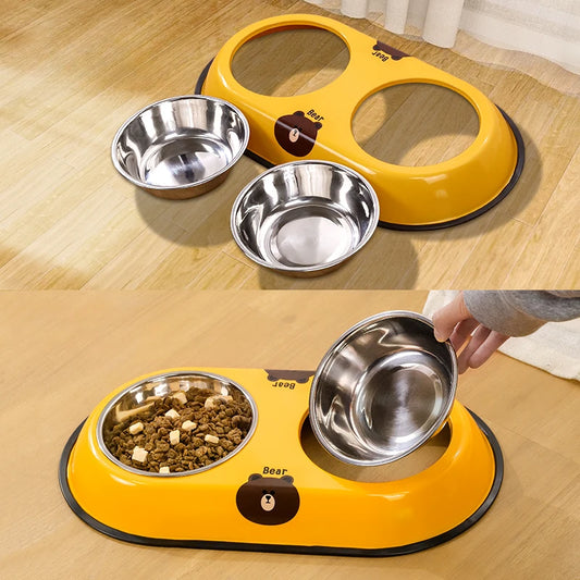 Dog Double Bowls Feeder Cat Food Bowl Water Drinker Anti-upset Puppy Bowls Dogs Cats Drink Feeding & Watering Pet Supplies