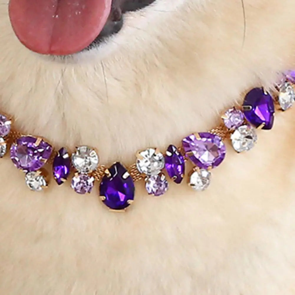 Chic Rhinestone Pendant Pet Collar Gold Color Chain Cats Dogs Holiday Party Decoration Adjustable Fashion Pet Supplies