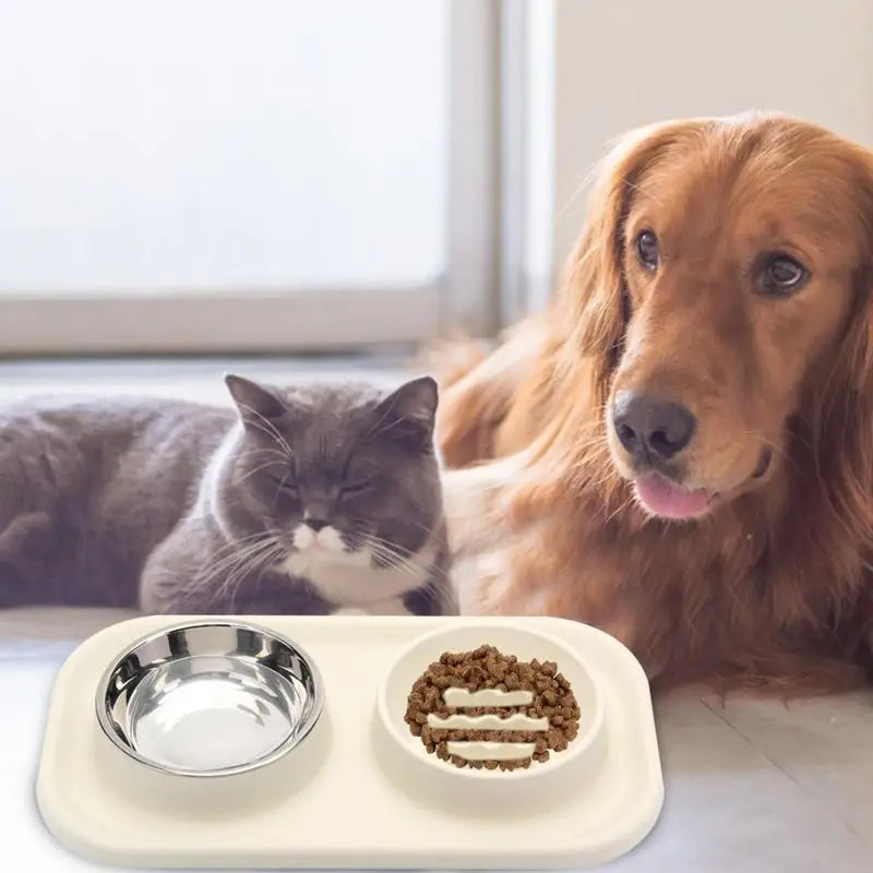 Ergonomic Cat Feeder Double Bowl Stainless Steel Raised Silicone Dog Bowl For Dogs Large No Spill Pet Cat Food Supplies