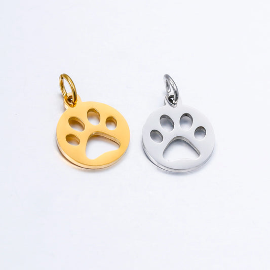 DOOYIO 5pcs/Lot Stainless Steel Charms Mirror Polished Hollow-out Animal Cat Paw Dog Paw Pendant With Circle DIY Accessories