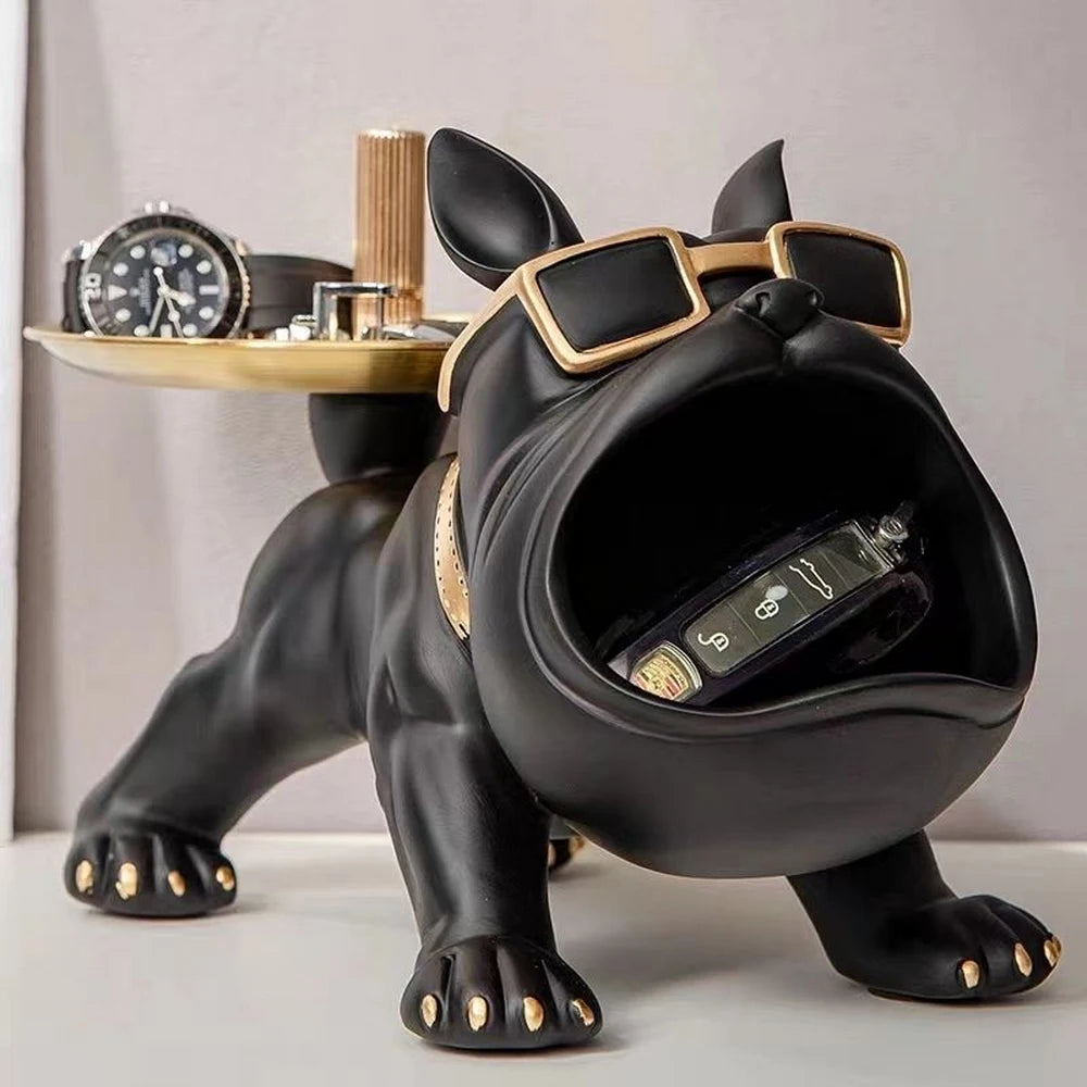 Cool French Bulldog Butler Décor with Tray,Big Mouth Dog Statue Home Decor,Storage Box,Animal Resin Sculputre,Figurine Art Gift