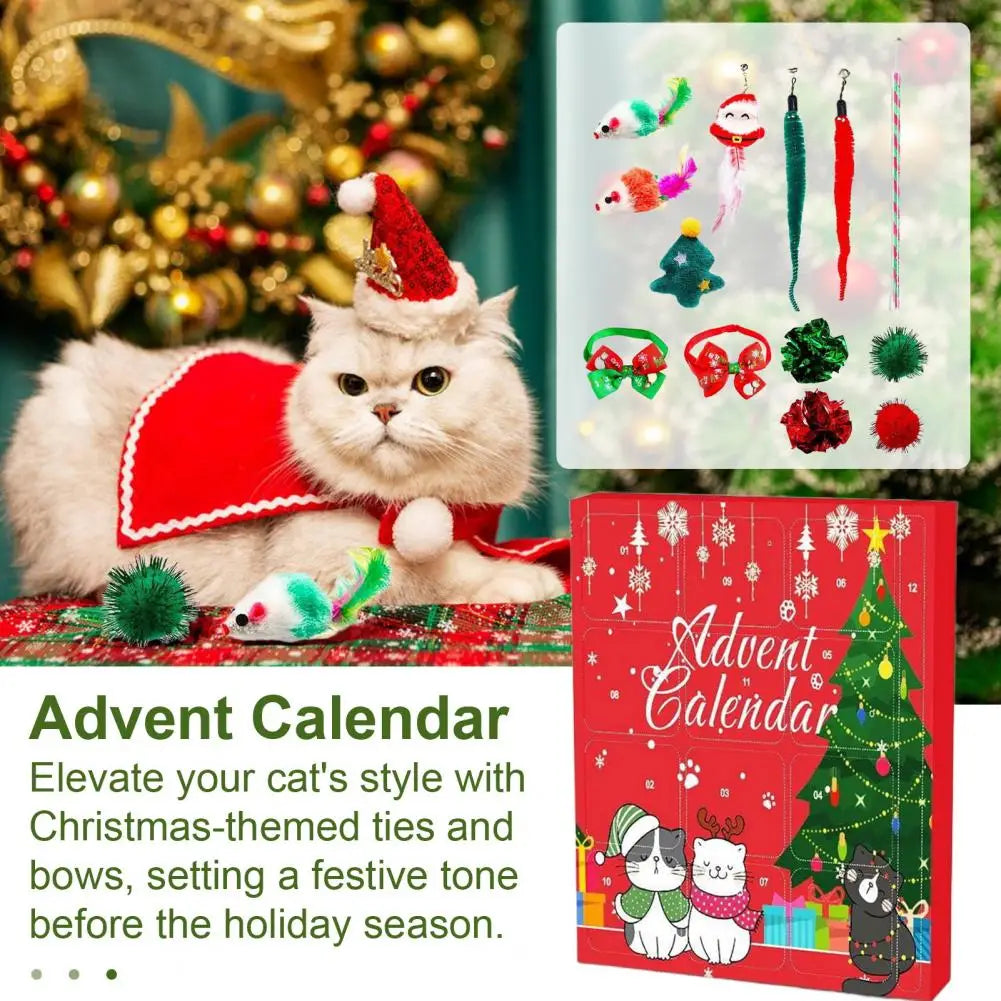 Advent Calendar for Pets Dog Chew Toy Assortment Christmas Cat Advent Calendar with Teasing Toys Bow Tie Collars Bandana for 24