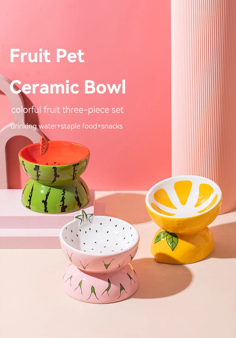 Cat Ceramic Bowl Fruit Shape Small Dogs Food Water Snack Bowls Pet Elevated Drink Eat Feeders Puppy Cats Cute Feeding Supplies