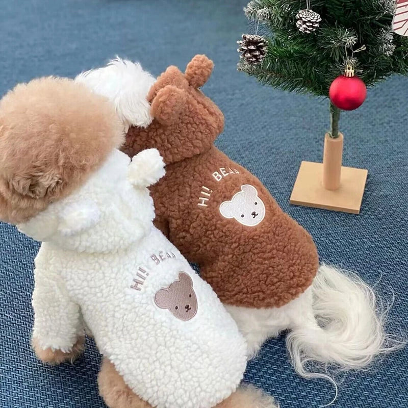 Warm Dog Hooded Clothes Bear Transformed Clothes Cute Puppy Winter Dog Clothing Coat Plush Button Up Shirt Jackets Dog Clothes