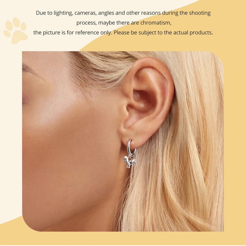 BAMOER 2024 New Arrival 925 Sterling Silver Drop Earrings, White Gold Plated Cute Dog Cat Dangle Hypoallergenic Earrings SCE1757