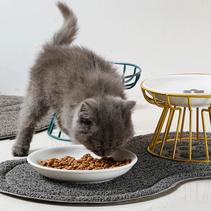 1PC Cat and Dog Bowl Pet Feeding Dish Metal Raised Stand Cat Food Bowl Water Feeder Cat Elevated Feeder Neck Pet Ceramic Bowl