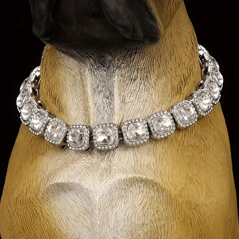 Diamond Dog Collar Bling Diamond Dog Necklace Cuban Gold Chain for Cats Dogs Jewelry Metal Material