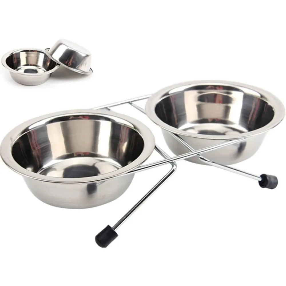 Dog Cat Bowl Stainless Steel Pet Dogs Cat Double Bowls Durable Iron Stand Food Water Dishes Anti Slip Puppy Feeder Pet Supplies