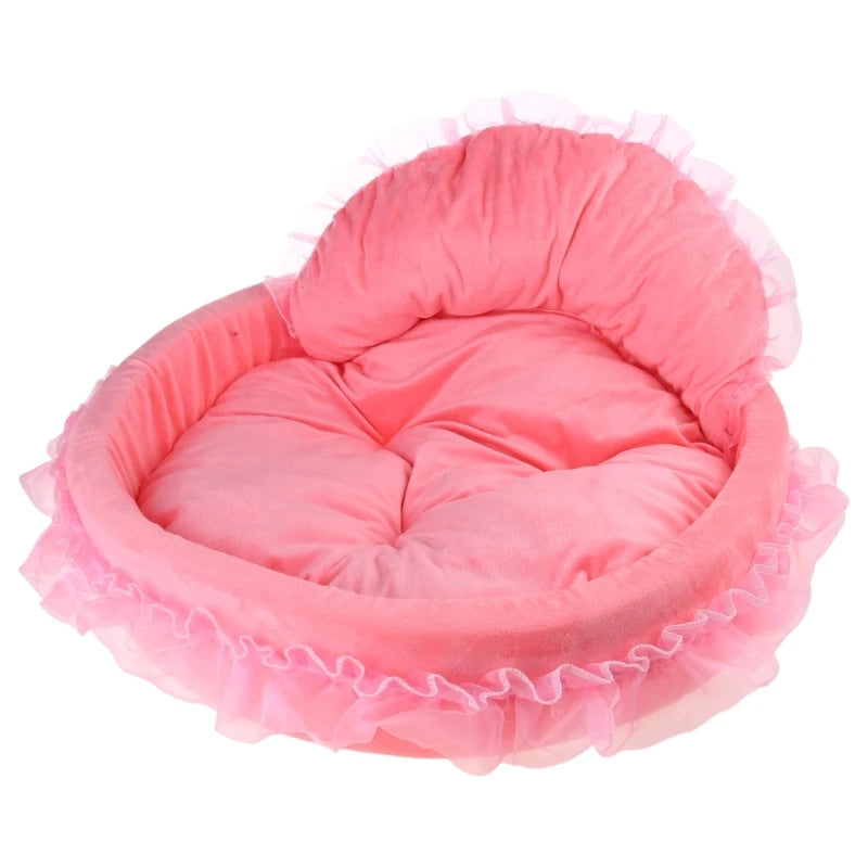 Bows Lace Pet Bed Detachable Cushion Princess Nest for Dogs Cats Soothing