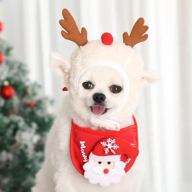 Dog Cat Christmas Hat Pets Clothes Bibs Puppy Cap Costume Accessories Xmas Home Decoration 2024 New Year Gift Bandana