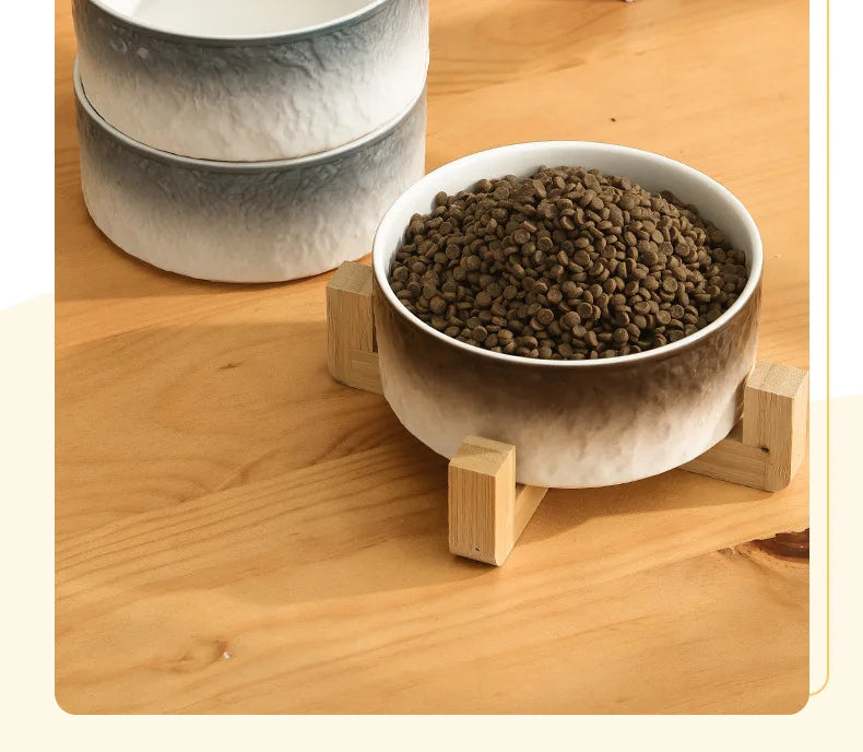 Cat Double Bowls Set 700ML Pet Food Water Feeders Small Medium Dogs Ceramic Gradient Color Bowls with Wooden Stand