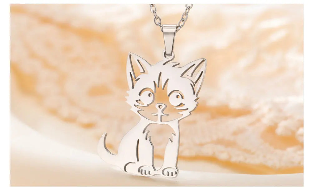 Cazador Cute Little Wild Cat Kitten Pendant Necklace for Women Stainless Steel Jewelry Necklaces Birthday Christmas Gift 2024