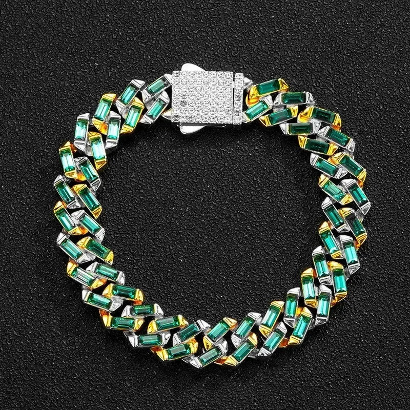 New Dog Collars Bling 13mm Green Stone Diamond Cuban Chain Cat Necklace Gold Silver Color Pet Jewelry Accessories