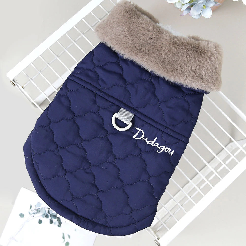 Waterproof Winter Pet Jacket Clothes Super Warm Small Dogs Clothing With Fur Collar Cotton Pet Outfits French Bulldog Coat Vest