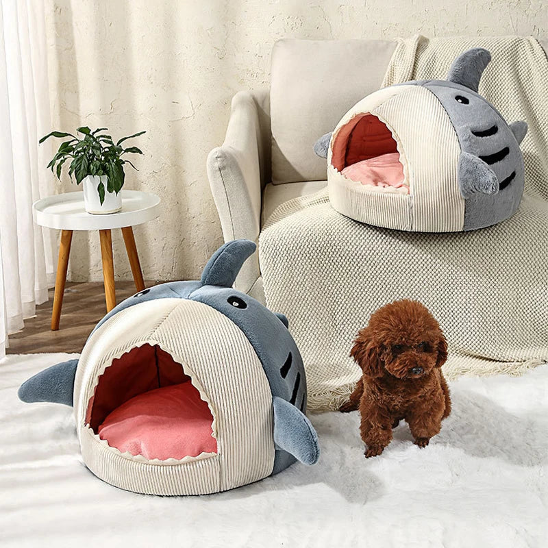 Cartoon Sharks Pet Beds Winter Warm Comfortable Cat Bed Sleeping Mat Soft Plush Puppy Anti-slip Sofa Bed for Small Dogs Cats