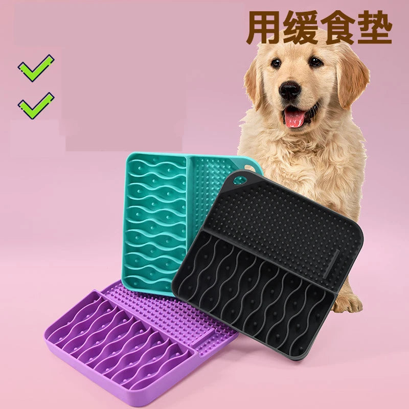 2 IN 1  Slow Feeder Dog Treat Puzzle Licking Mat Cats Bowls with Non-sliping Cups Silicone Sniffing Pad Pet for Dry/Wet Food