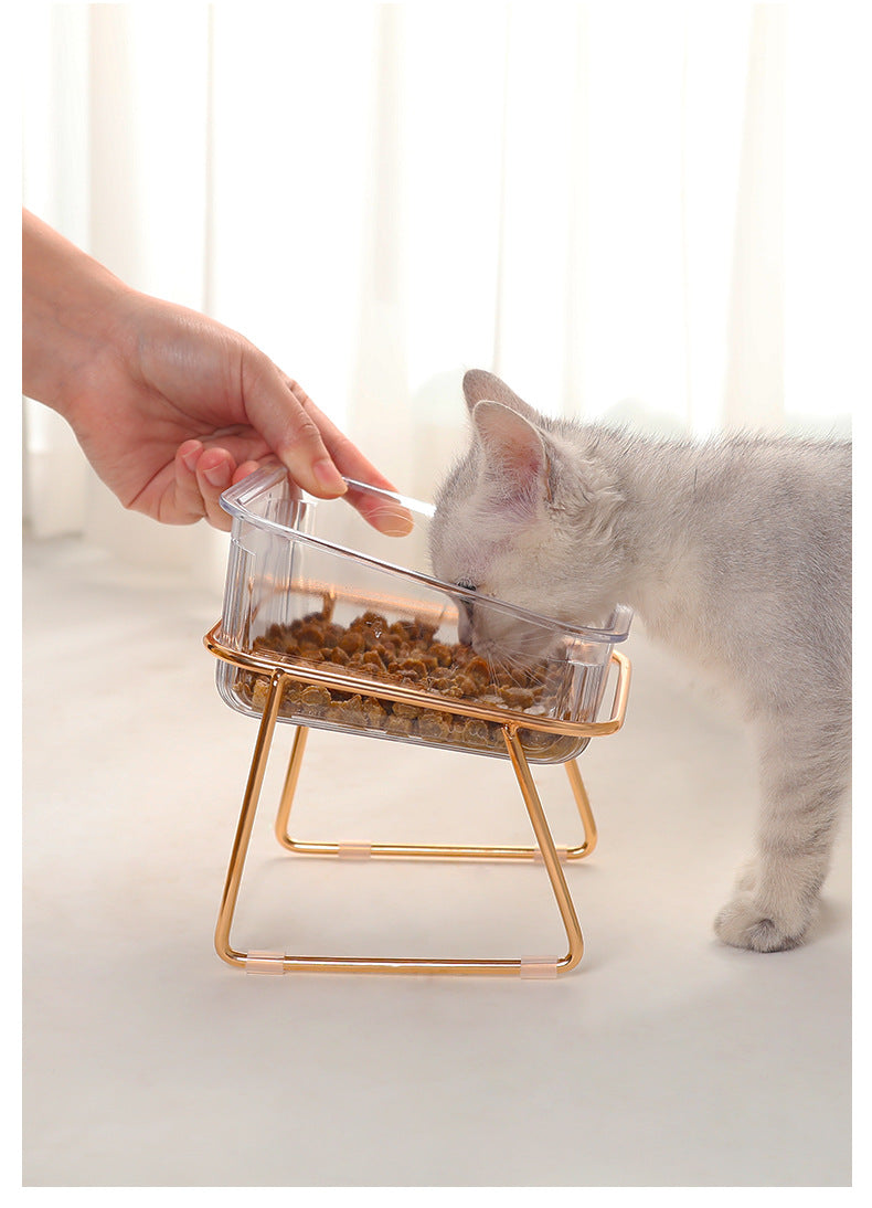 Cat Bowl Transparent High Foot Cat Bowl Oblique Mouth Protects Cervical Neck Drinking Cat Grain Bowl Dog Pet E Double Bowl