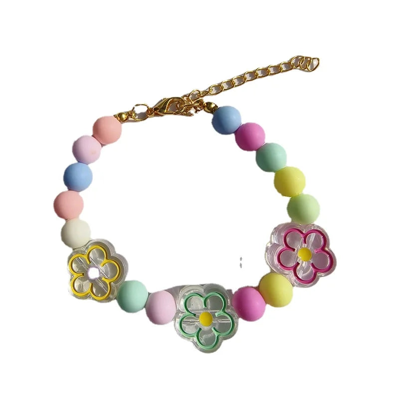 Colorful Pet Jewelry Cat Collar Cute Dog Necklace Pet Pearl Collar Flower Shape Dog Grooming Accessories