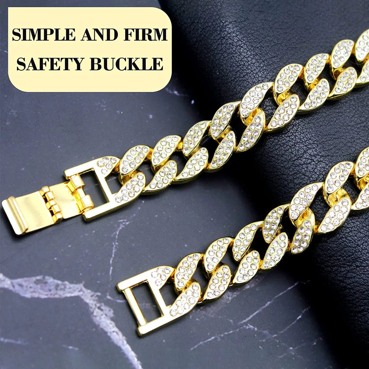 Gold Cuban Link Metal Dog Collar, Cuban Diamond Chain, Pet Collars for Dogs and Cats Jewelry