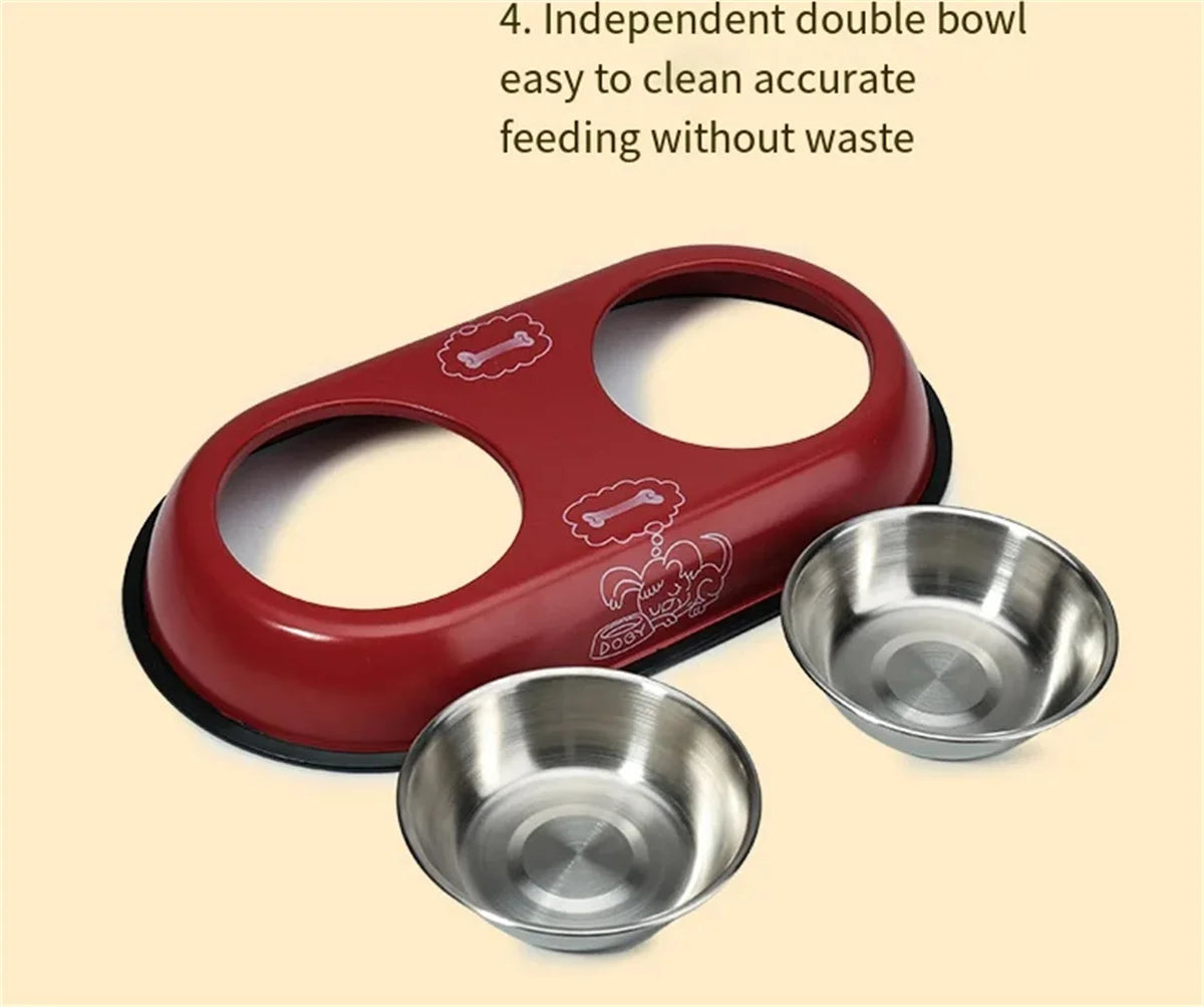 Dog Double Bowl Stainless Steel Puppy Food Water Feeder Durable Pet Drinking Dish Cat Tableware Non Slip Kitten Feeding Supplies