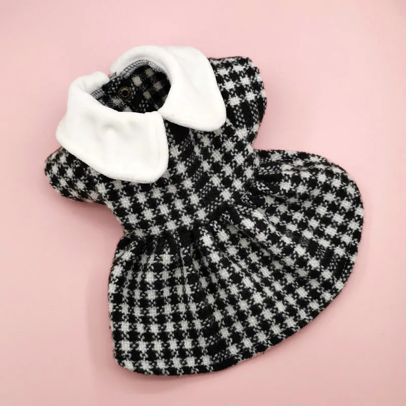 Autumn Winter Christmas Dog Dress Cute Flower Dog Clothes Red Plaid Dress Cat Pet Clothing Coat Dog Dresses for Small Dogs