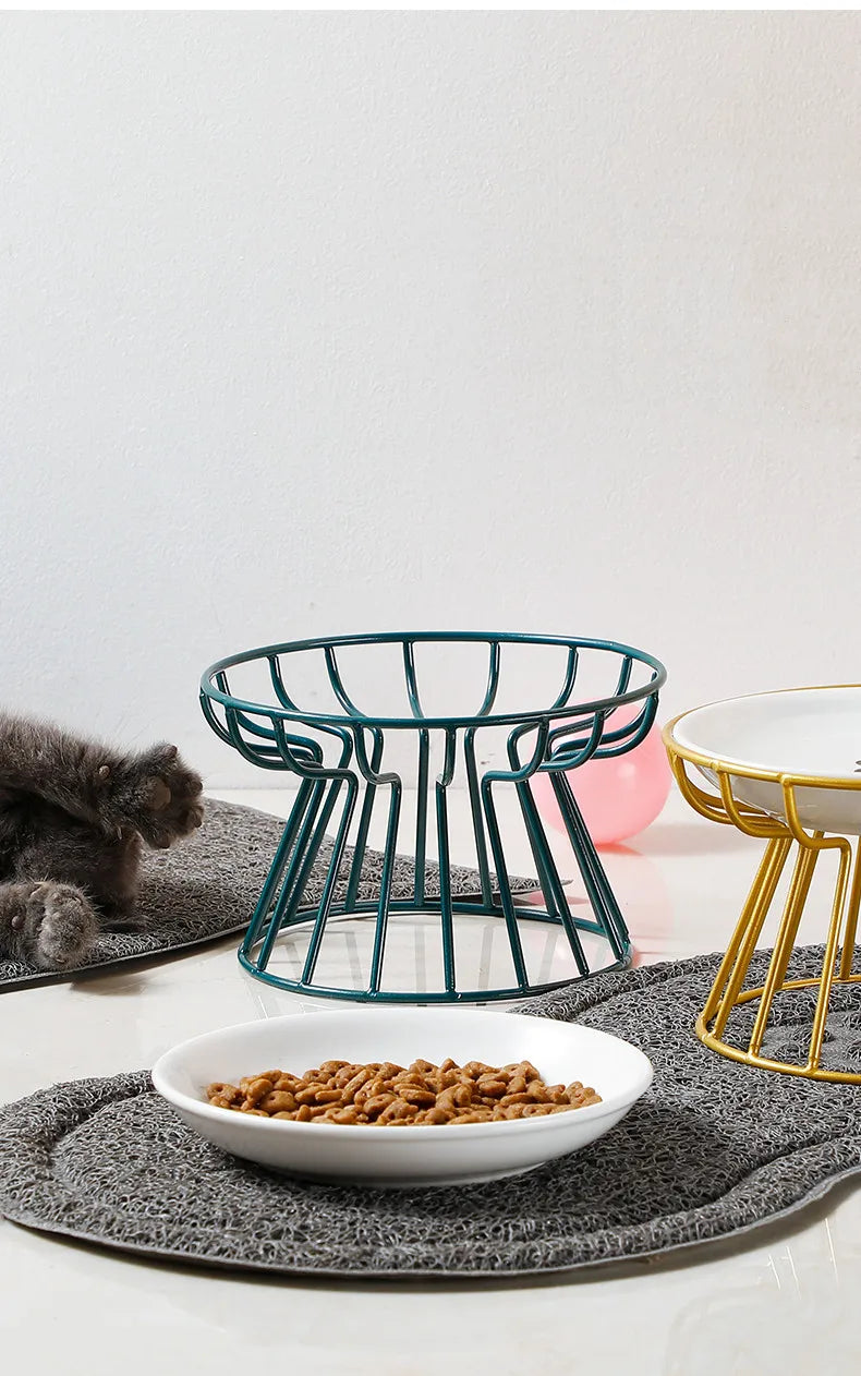 1PC Cat and Dog Bowl Pet Feeding Dish Metal Raised Stand Cat Food Bowl Water Feeder Cat Elevated Feeder Neck Pet Ceramic Bowl