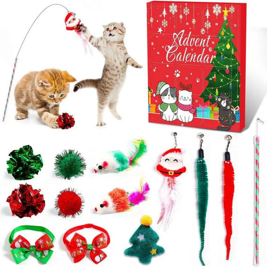 Advent Calendar for Pets Dog Chew Toy Assortment Christmas Cat Advent Calendar with Teasing Toys Bow Tie Collars Bandana for 24