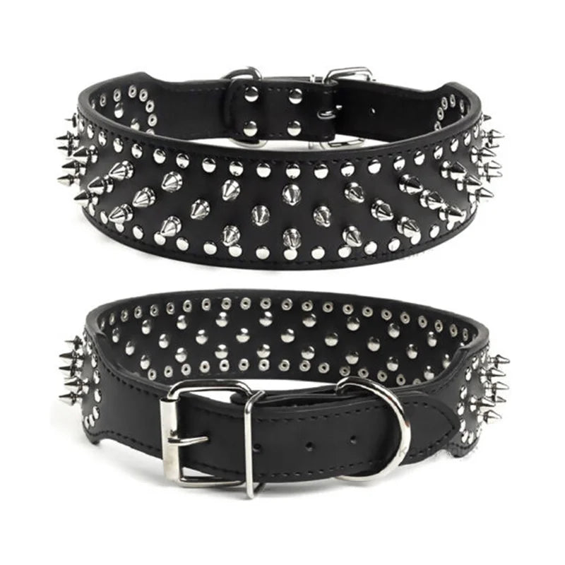 2 Inch wide large dog Spiked Studded Leather Dog Collars for Medium Large Breeds Pitbull Mastiff Boxer Bully 3 colors