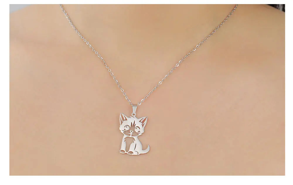 Cazador Cute Little Wild Cat Kitten Pendant Necklace for Women Stainless Steel Jewelry Necklaces Birthday Christmas Gift 2024