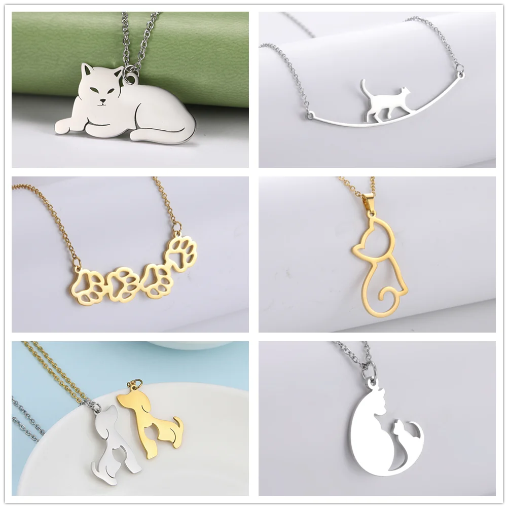 Cazador Cute Animal Cat Pendant Necklace for Women Girls Lovely Paw Choker Neck Chain Stainless Steel Jewelry Birthday Gift 2024