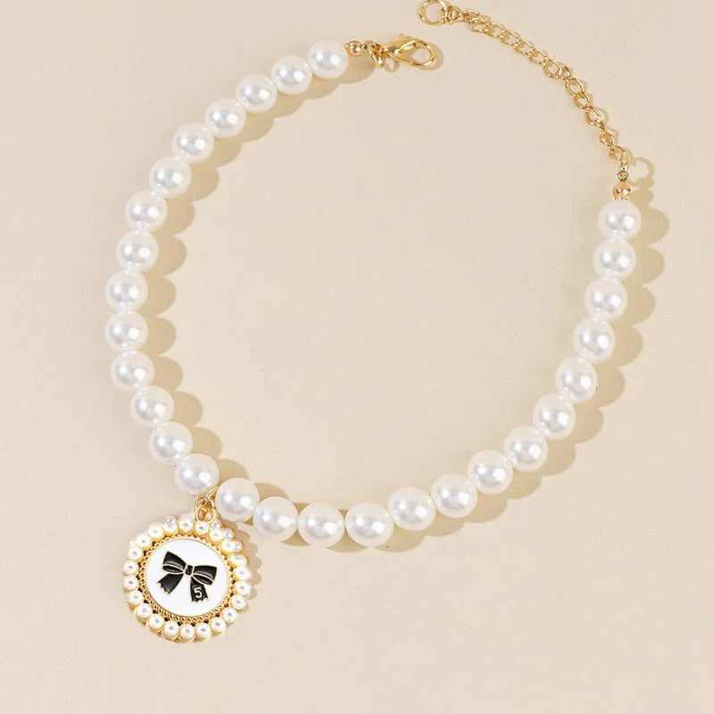 Cute Pet Pearl Collar Dog Princess Bow Necklace Cat Jewelry Collar Puppy Accessories Dog Chain Chihuahua Wedding Jewelry Stuff