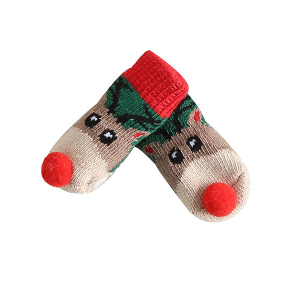 Dog Cat Socks 4 PCS Non-Slip Christmas Shoes Festival Themed Woven Paw Protector Knitting Pet Supplies for Floor Indoor