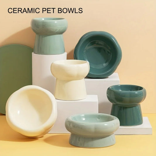 Ceramic Pet Bowls Cat High Foot Ceramics Bowls Dog Food Water Feeder Pet Drinking Eating Dishes Cats Puppy Elevated Feeding Bowl