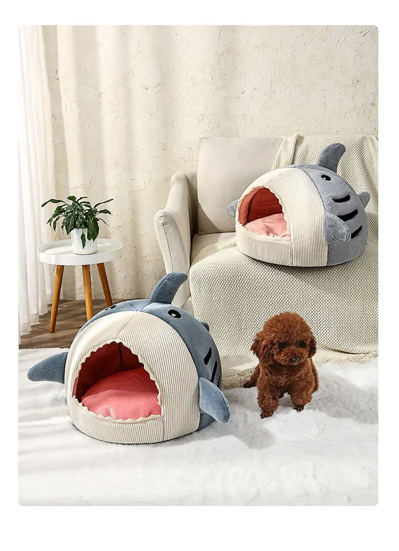 Cartoon Sharks Pet Beds Winter Warm Comfortable Cat Bed Sleeping Mat Soft Plush Puppy Anti-slip Sofa Bed for Small Dogs Cats