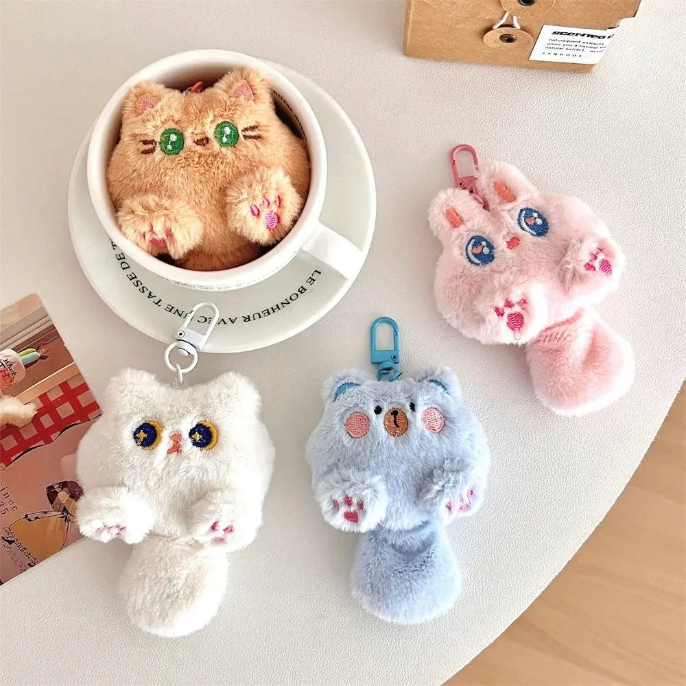 Bag Hanging Soft Cute Cat Plush Keychain Cartoon Stuffed Rabbit Doll Keyring Funny Lovely Animal Pendant with Tail Kids