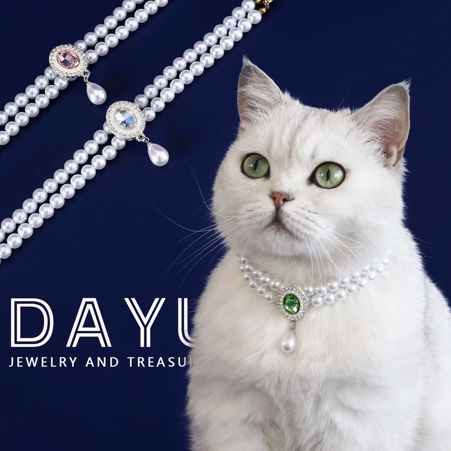 Adjustable Dog Cat Pearl Necklace Jewelry Diamond Pendant Fashion Luxury Pet Collar Wedding Birthday Prom Costume Accessories