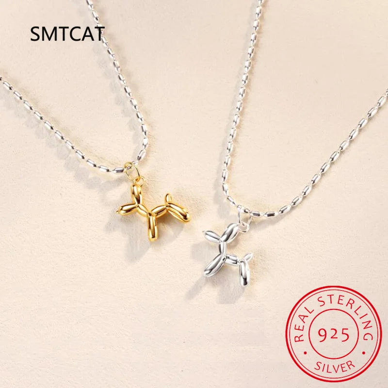 925 Sterling Silver Cute Balloon Dog Pendant Necklace Platinum Plated Neck Chain for Women Birthday Day Gift SCN506