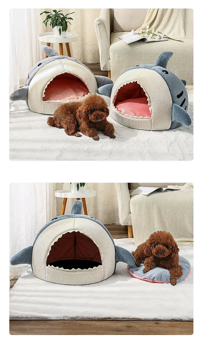 Cartoon Sharks Pet Beds Winter Warm Comfortable Cat Bed Sleeping Mat Soft Plush Puppy Anti-slip Sofa Bed for Small Dogs Cats