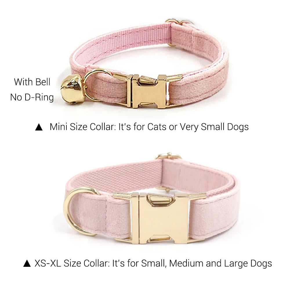 White Velvet Pet Dog Collar Luxury 5PCS/Set Dog Collar Harness with Gold Buckles Anti-Lost Cute Bow Collar and Lead