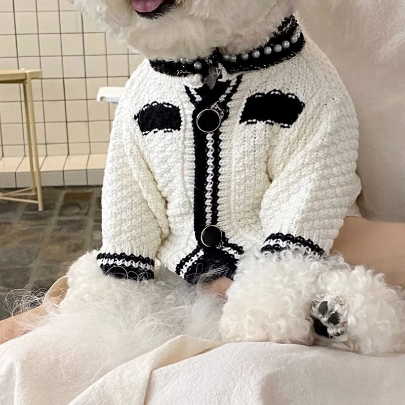 Pet Clothes Warm Winter Medium Small Dog Knitted Sweater Luxury Designer Cardigan Jewelry Decoration Puppy Coat Poodle